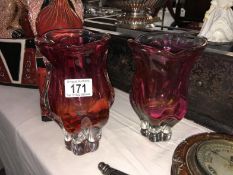 2 heavy Murano glass vases