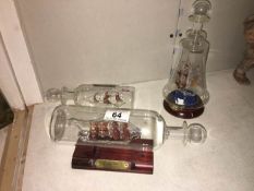 3 filigree flasks ships in bottles