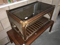 A glass topped coffee table