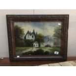 A Victorian framed reverse painting on glass