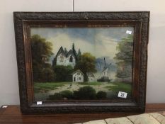 A Victorian framed reverse painting on glass