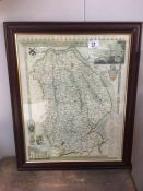 A framed and glazed map of Lincolnshire