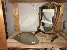 A mahogany shield shaped dressing table mirror with original mercury glass and new glass a/f