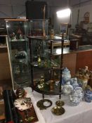 A quantity of brass and copper items including picture frame,