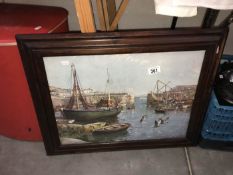 A framed and glazed harbour scene