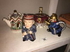 3 collectors teapots and a Toby jug