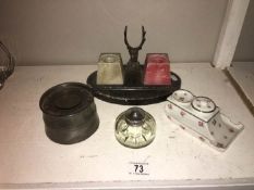 Unusual inkwells including pewter,