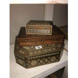 3 Middle Eastern inlaid boxes including mother of pearl (1 a/f)