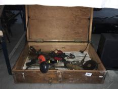 A wooden case of tools