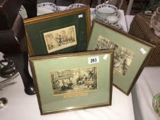 3 framed humourous engravings