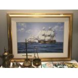 A large gilt framed sailing print