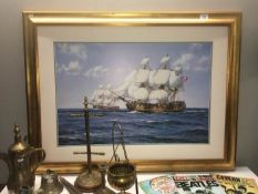 A large gilt framed sailing print