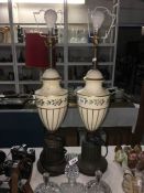 A pair of ornate porcelain and speleter table lamps (1 a/f)