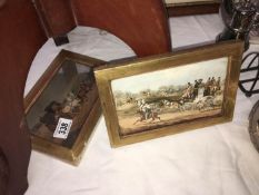 A pair of antique coaching prints in original gold leaf frames