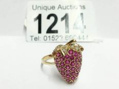 A high carat strawberry ring of diamonds and amethysts,