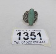 A silver art nouveau style ring set agate,