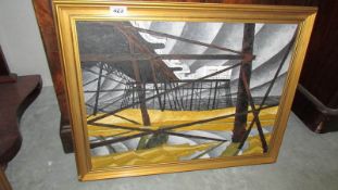 A cubist abstract oil on board painting of Skegness pier and beach by Skegness artist Eric Blood