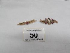 2 Victorian 9ct gold bar brooches