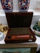 A Victorian mahogany writing slope with good veneer and ink bottle