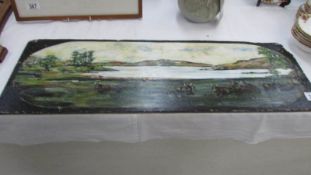 An oil on board rural landscape featuring cattle, initialled D T E,