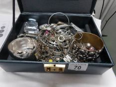 A quantity of silver coloured metal vintage jewellery in jewellery box