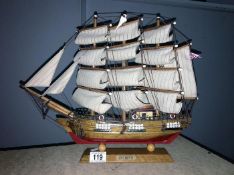 A wood and canvas model of HMS Bounty