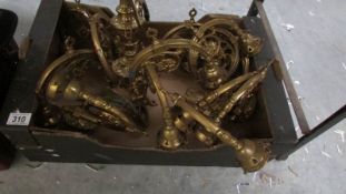 A super quality 5 branch brass light fitting with 5 pairs of wall lights,