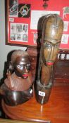 2 Carved wood African heads