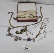 A mixed lot of gold and silver together with a mid 20th century Korean necklace and bracelet set