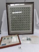 A framed sheet of 100 unused Hitler postage stamps together with 1938 and 1939 German stamps