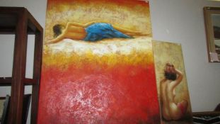 2 unframed nude oils on canvas