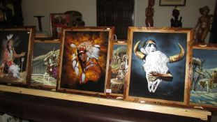 7 framed American Indian oils on canvas