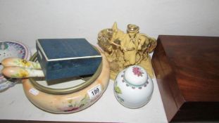 A Royal Worcester pie centrepiece (boxed), a Victorian hand painted bowl with servers,