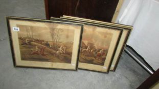 A set of 4 engravings 'The First Steeple Chase on Record' drawn by H Alken,