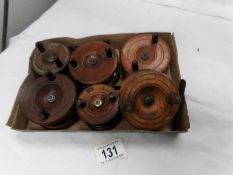 6 vintage wooden fishing reels