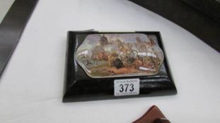 A framed Victorian pot lid battle scene by Wouverman Pinx