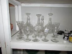 5 glass decanters (3 missing stoppers),