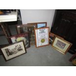 A mixed lot of framed and glazed prints and advertisements