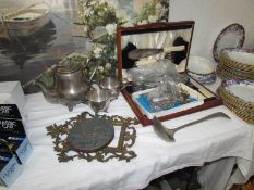 A mixed lot of silver plate including tea set,