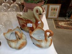 3 ceramic swan planters