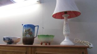 4 pieces of pottery including lamp base