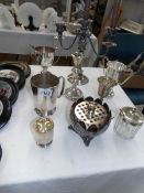 A mixed lot of silver plate including candlesticks