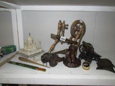 A mixed lot including miniature spinning wheel,