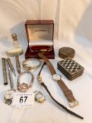 A mixed lot including propelling pencils, ladies wrist watches etc