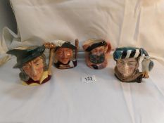 4 Royal Doulton medium character jugs being Falconer, Falstaff, Aramis and Pied Piper