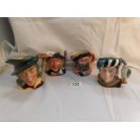 4 Royal Doulton medium character jugs being Falconer, Falstaff, Aramis and Pied Piper