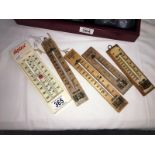 5 vintage thermometers including advertising