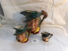 3 Royal Doulton Pied Piper character jugs being large, medium and small