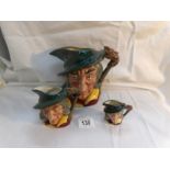 3 Royal Doulton Pied Piper character jugs being large, medium and small