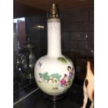 A hand painted Edwardian table lamp